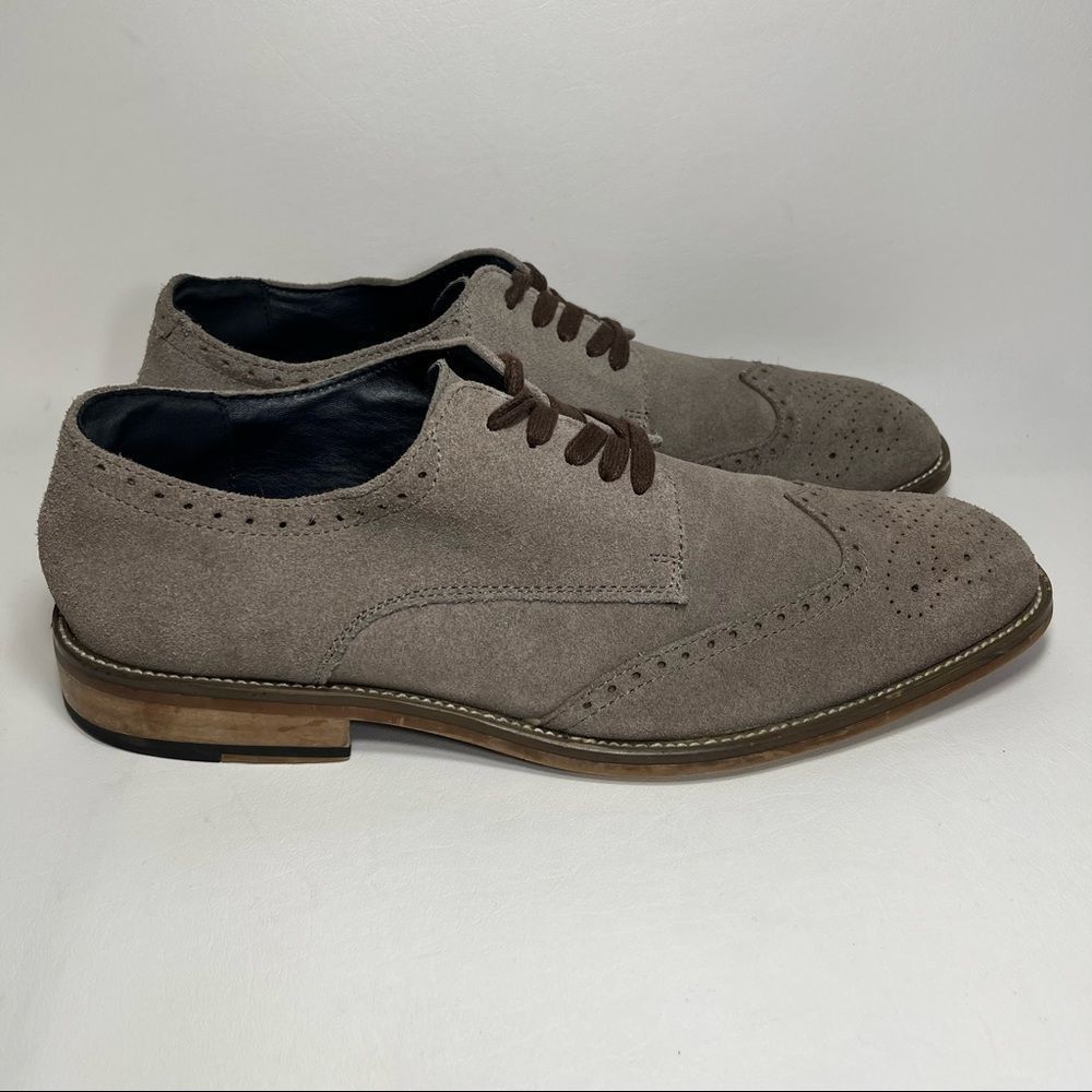 Joseph Abboud Wingtip Oxford Dress Shoes Taupe Brown Suede Leather Men Size 10.5